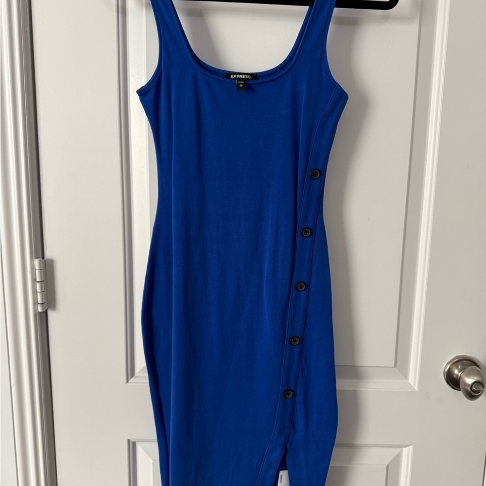 Express Blue Bodycon Midi Dress Scoop Neck Sleeveless